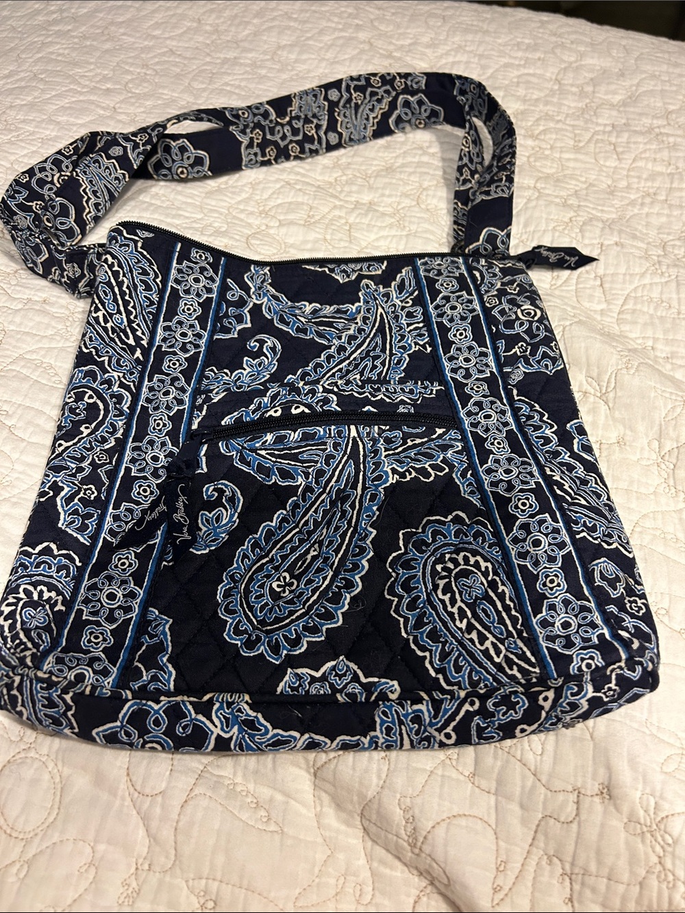 Vera Bradley Navy and Light Blue Paisley Quilted Crossbody Bag